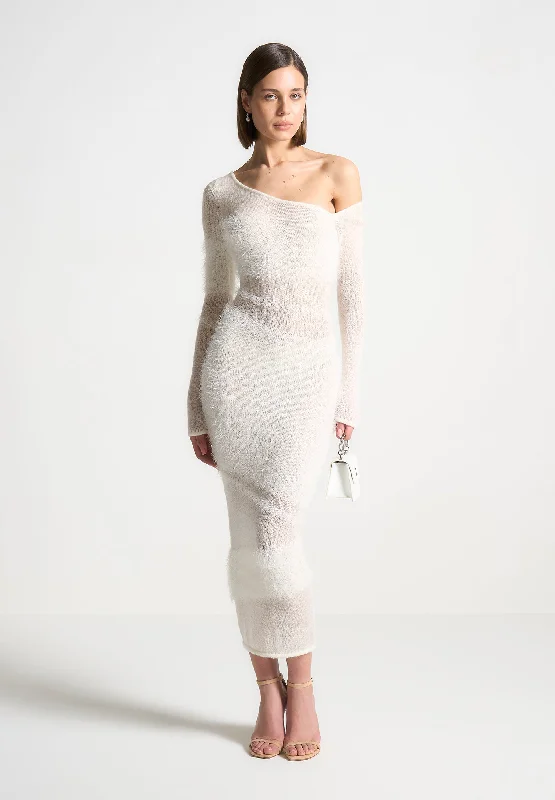 Off Shoulder Knitted Maxi Dress - Off White