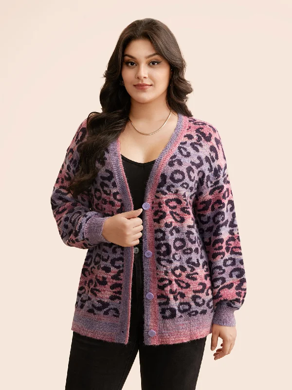 Ombre Leopard Print Drop Shoulder Cardigan