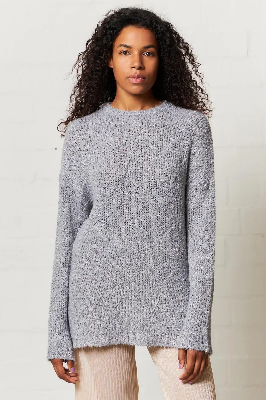 women's knit tops purple -Popover Roundneck Grey Boucle