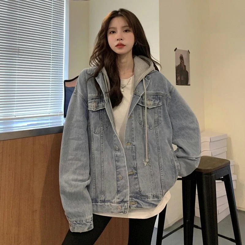 Oversized Hooded Basic Denim Jacket