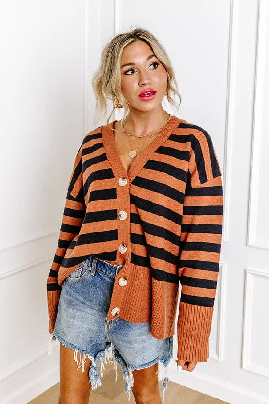 Promising Smile Stripe Cardigan In Cinnamon