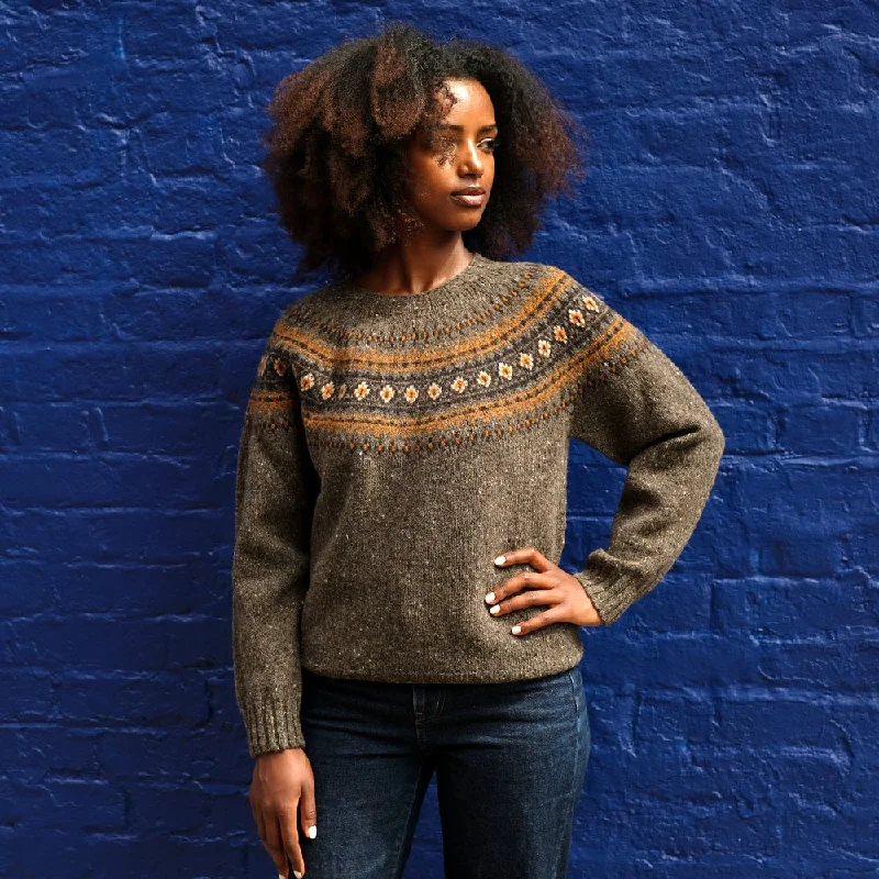 Pure wool fair isle jumper in brown