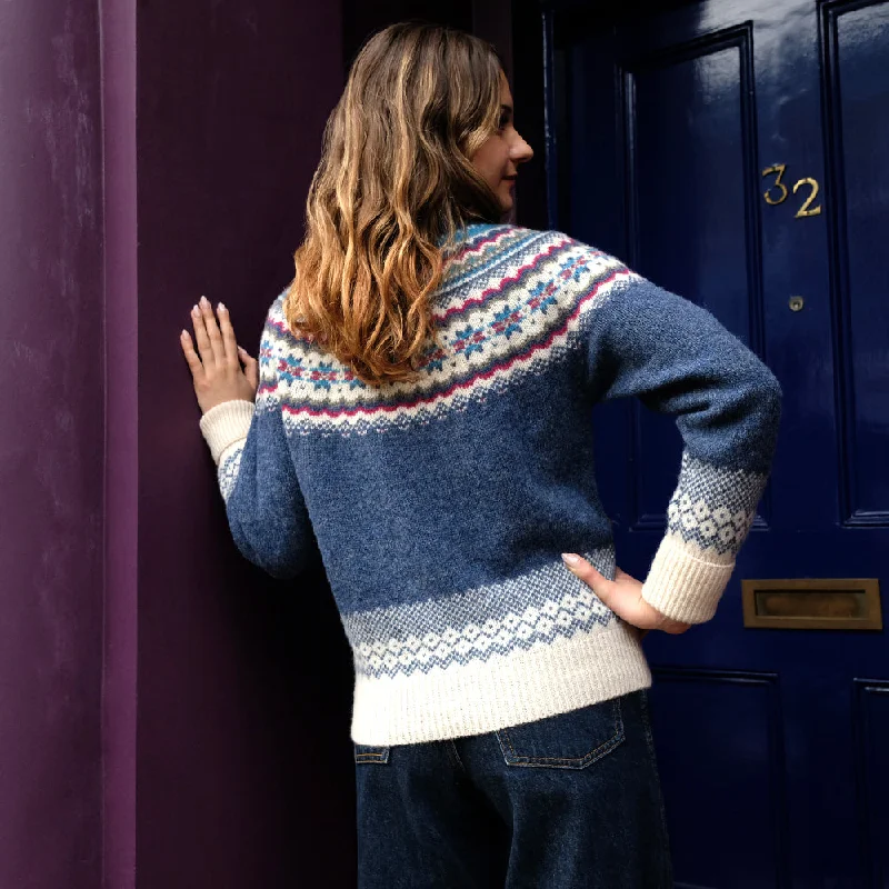 Pure wool fair isle jumper in denim