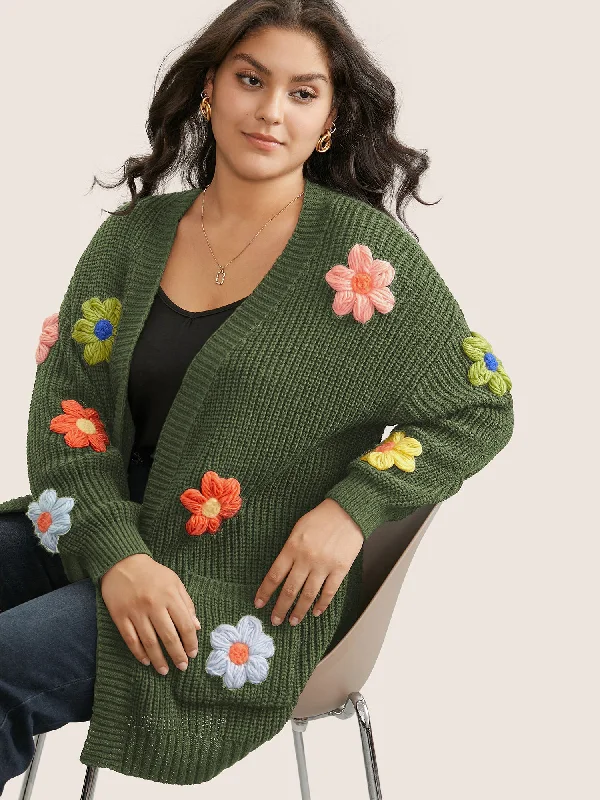 Rainbow Floral Pocket Open Front Cardigan