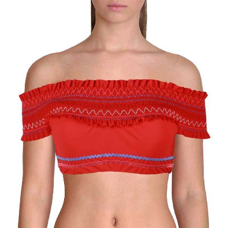 Red Carter Womens Ruffled Off The Shoulder Bikini Swim Top