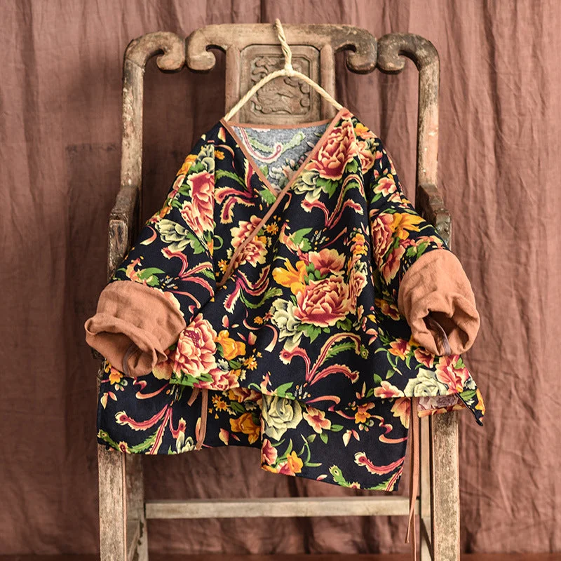 Retro Floral Women Spring Autumn Cotton Cardigans