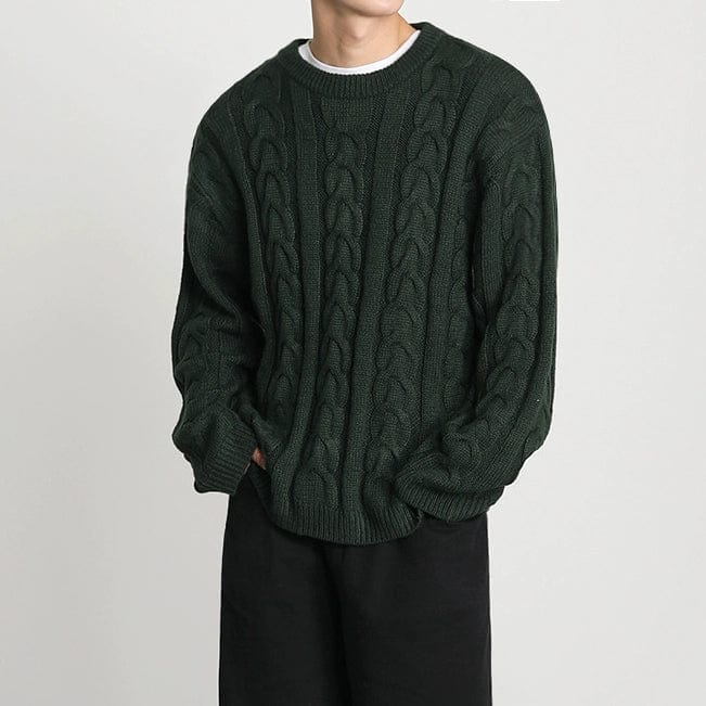 RT No. 10183 DARK GREEN TWIST KNITTED SWEATER