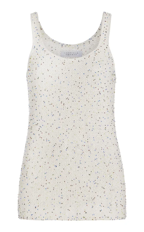 Sanne Knit Tank Top in White Beaded Silk