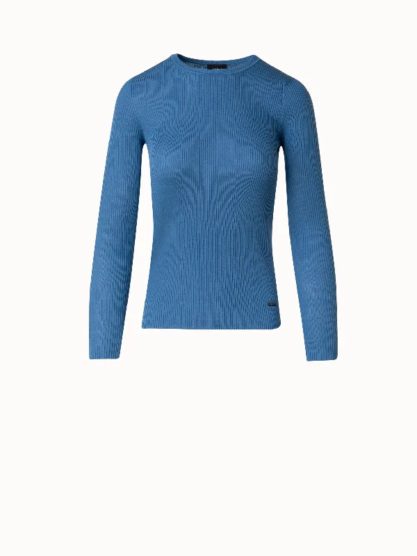 Seamless Silk Cotton Rib Knit Sweater