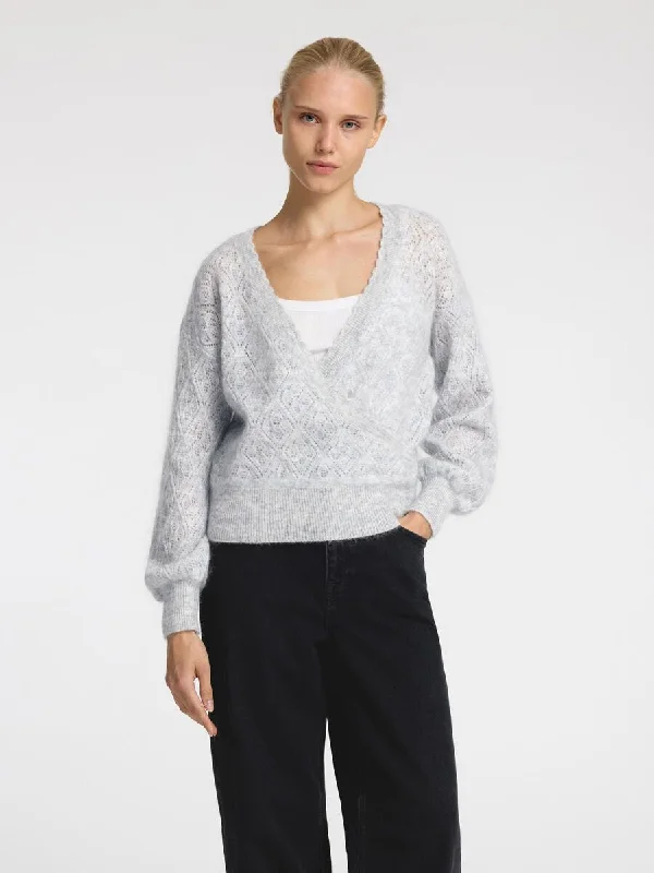 Selected Femme Juliet Wrap V-Neck Knit - Light Grey Melange