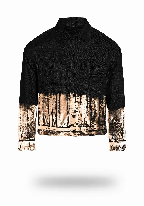 Shorter Classic Black Denim Jacket with Rose Gold Foil