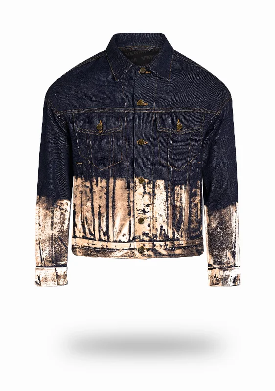 Shorter Indigo Denim Jacket with Rose Gold Foil