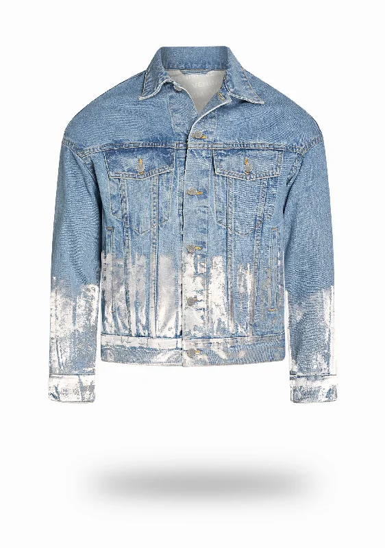 Shorter Light Wash Denim Jacket with Mercury Foil