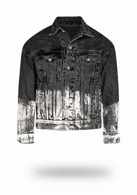 Shorter Washed Black Denim Jacket with Mercury Foil