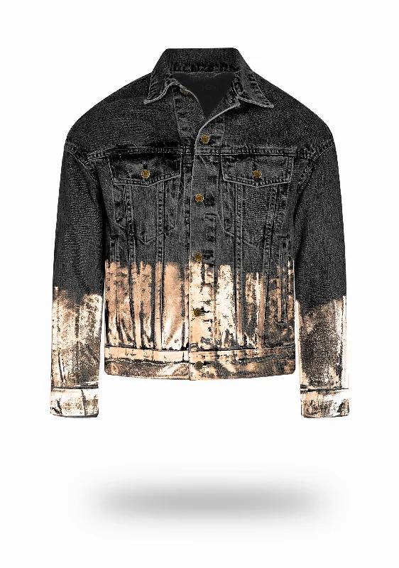 Shorter Washed Black Denim Jacket with Rose Gold Foil