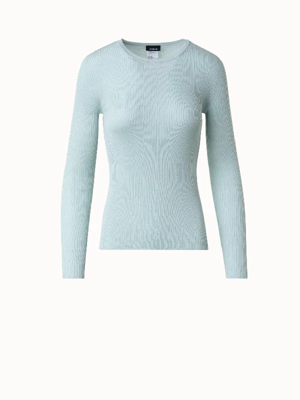 Silk Cotton Seamless Rib Knit Pullover