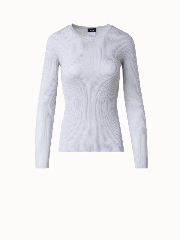 Silk Cotton Seamless Rib Knit Pullover