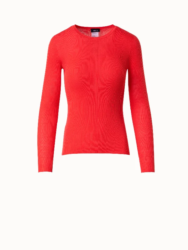 Silk Cotton Seamless Rib Knit Pullover