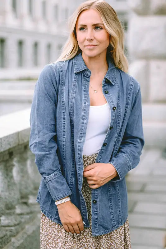 Sky Blue Button-up Denim Shirt