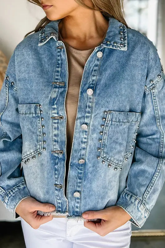 Studded Acid-Wash Denim Jacket