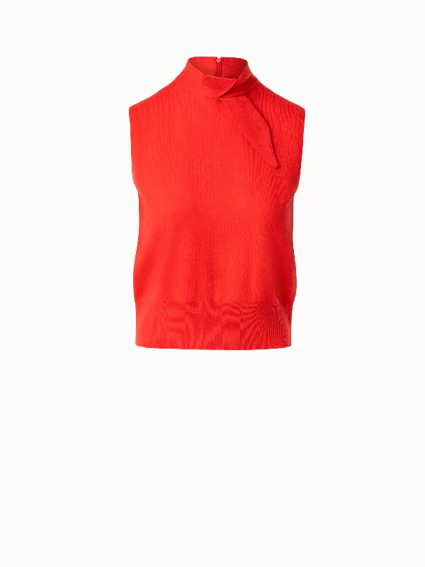 Sleeveless 100% Cashmere Knit Top with Knot