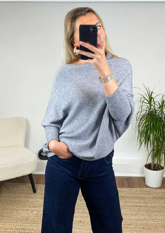 Grace Asymmetric Knit Jumper in Grey Marl