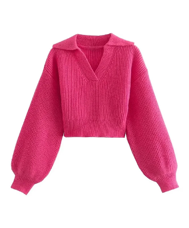 Thick Slim Cropped Pink Sweater