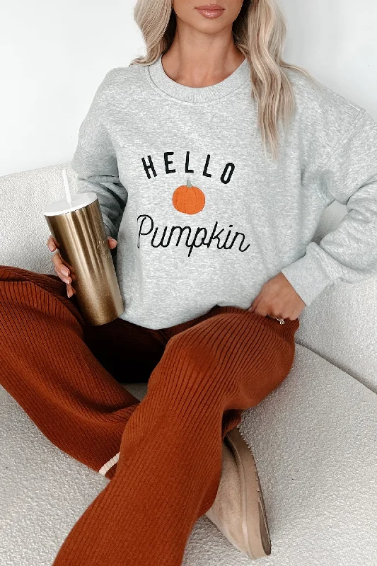 Welcoming Fall "Hello Pumpkin" Crewneck Sweater (Grey)