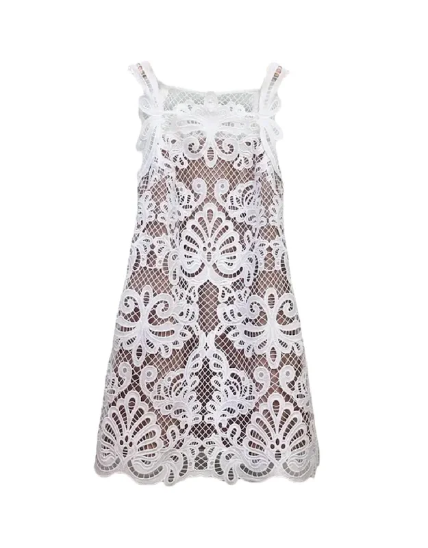 White Crochet Short Summer Dress