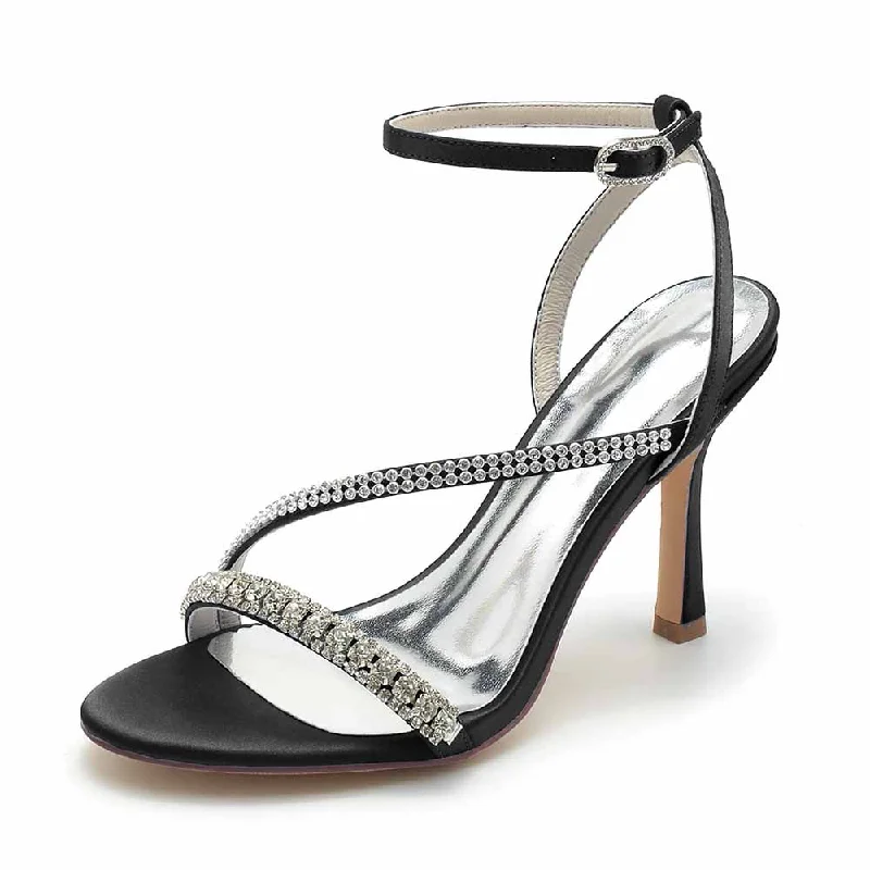 Women Rhinestones High Heel Sandals Ankle Strap Wedding Sandals