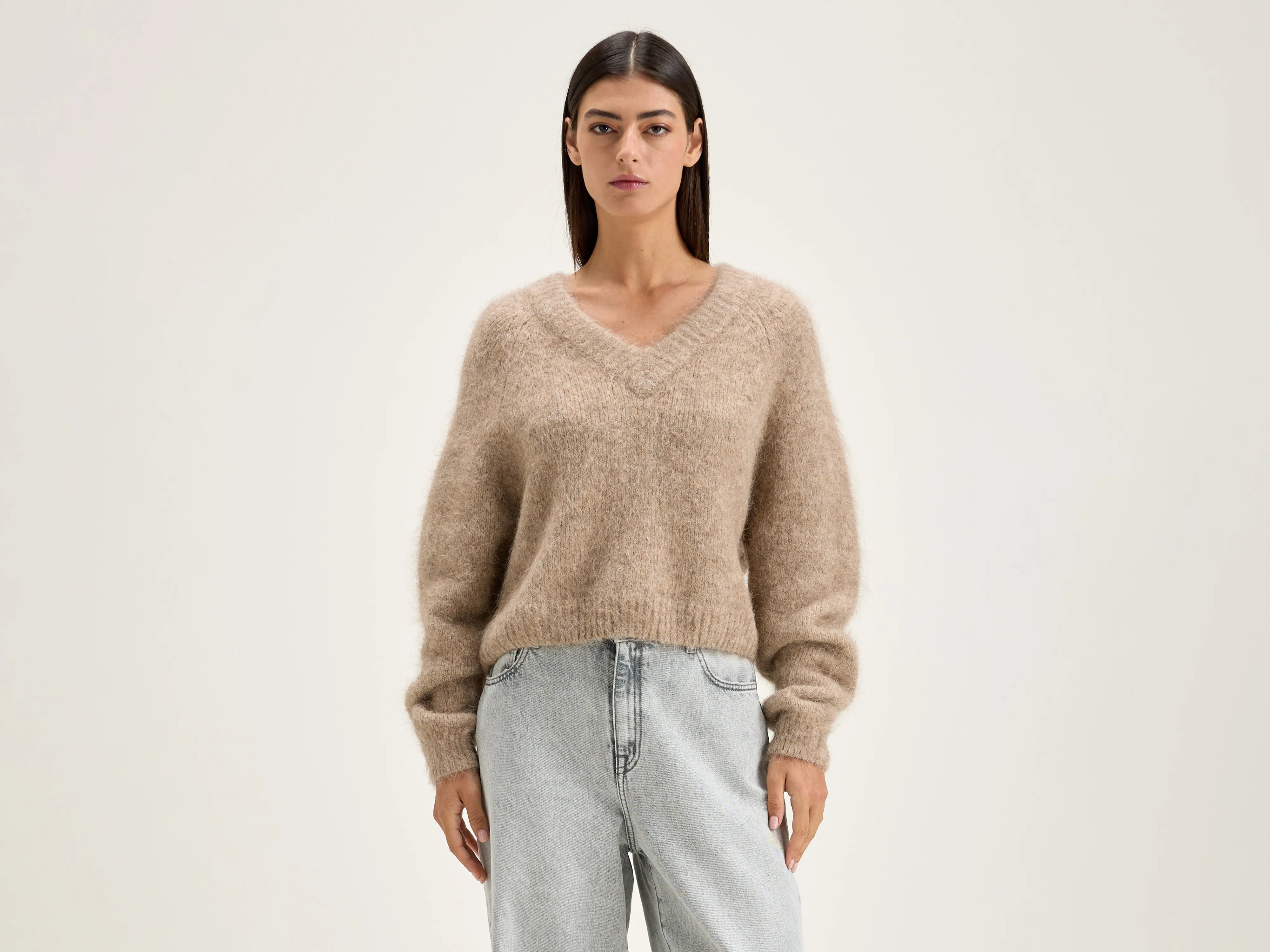 women's knit tops Thanksgiving -Daruz cropped sweater (242 / W / BEIGE MELANGE)