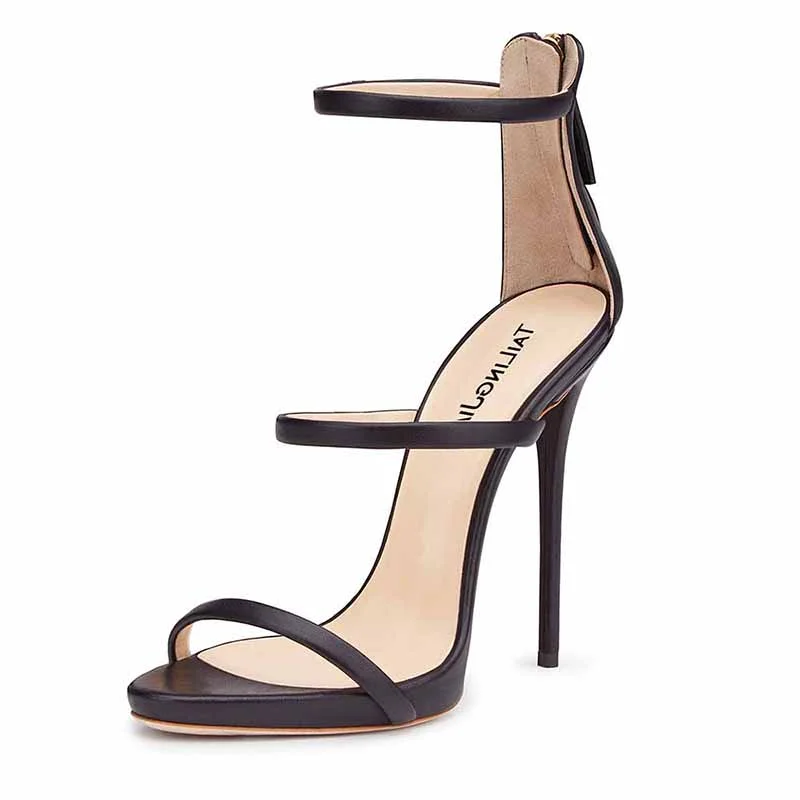 Womens Ankle Strap Stiletto Open Toe Sandals Sexy Triple Strappy High Heels