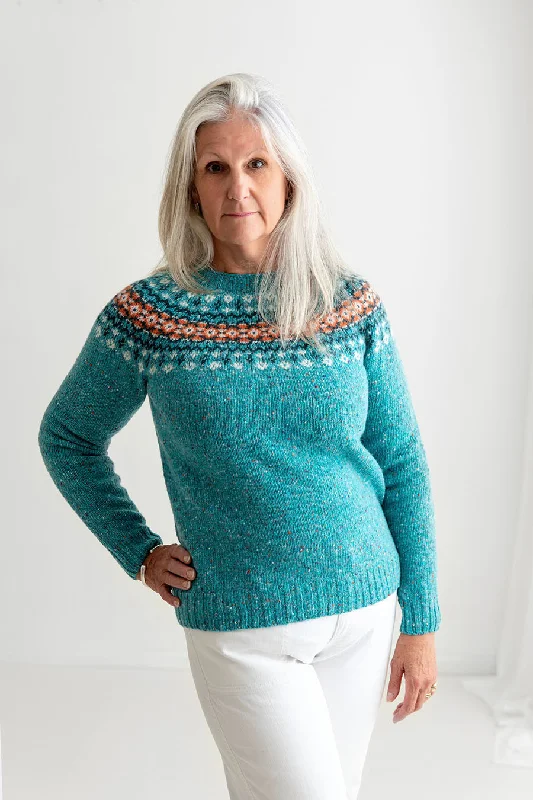 women's knit tops budget-friendly -Womens Croft II Yoke Fair Isle Jumper - aqua