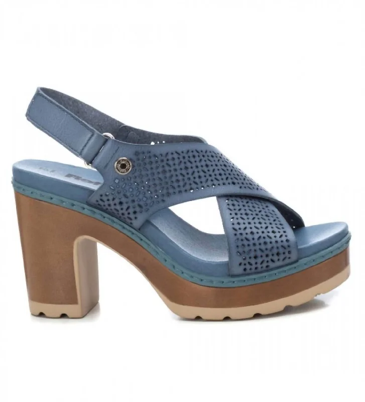 Women's Cross Strap Heeled Sandals In Jeans