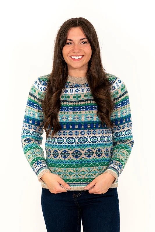 women's knit tops Halloween -Womens Drumtochty fair isle jumper - Blue Green