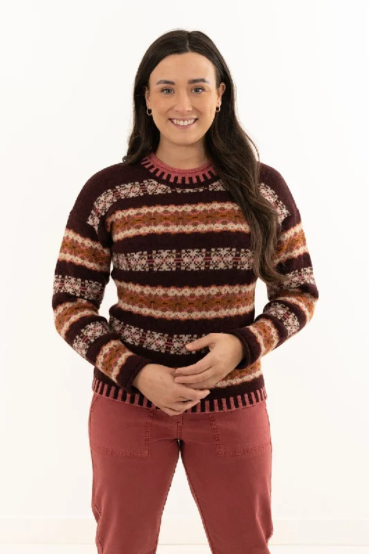 women's knit tops free shipping -Womens Pitmedden fair isle jumper - Burgundy