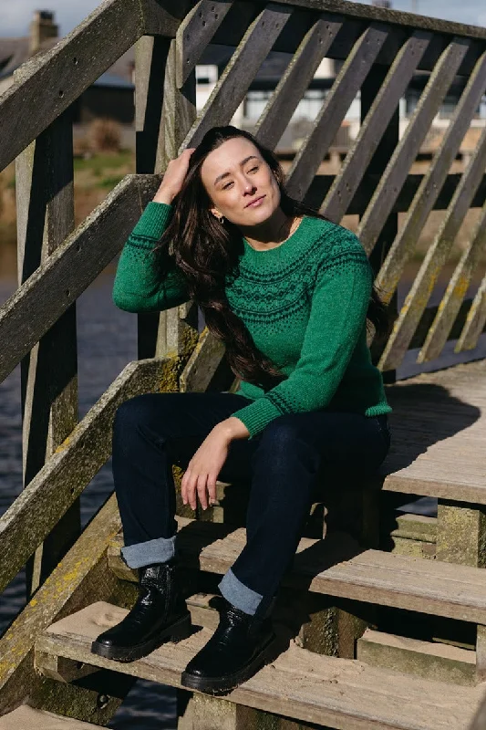 Womens Aviemore Yoke Fair Isle Jumper - Emerald Green