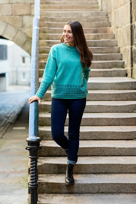 women's knit tops elegant look -Womens Braemar Fair Isle Jumper - Aqua