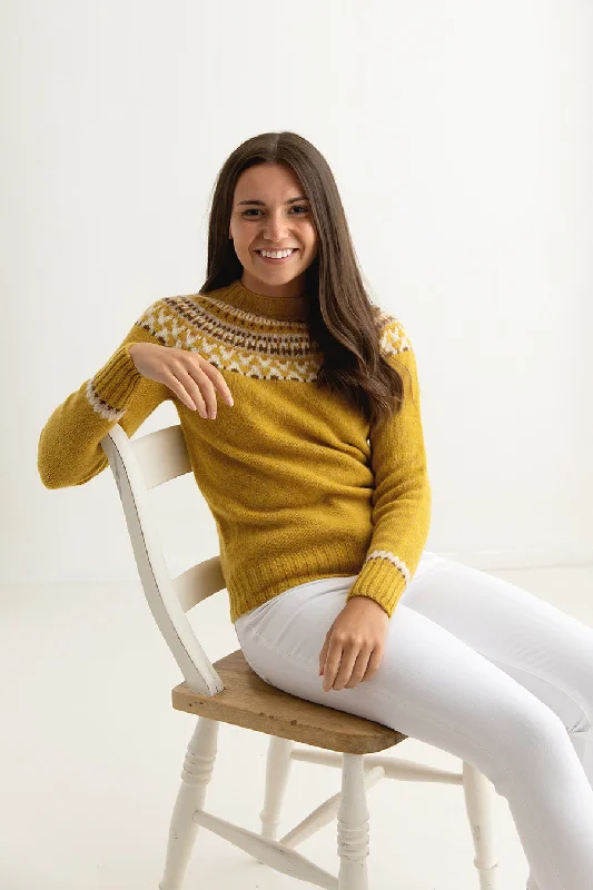 Womens Lido yoke fair isle jumper - Mustard Yellow