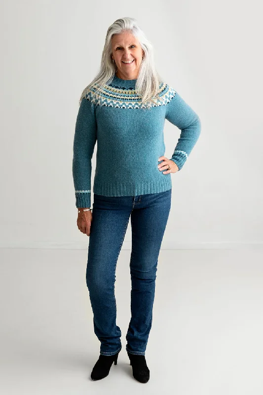 Womens Lido yoke fair isle jumper - Light Teal