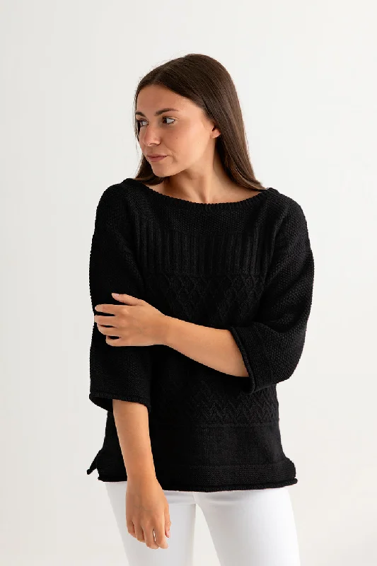 women's knit tops Amazon Prime -Womens Geelong Superfine Lambswool "Boathouse" Gansey Jumper - Black