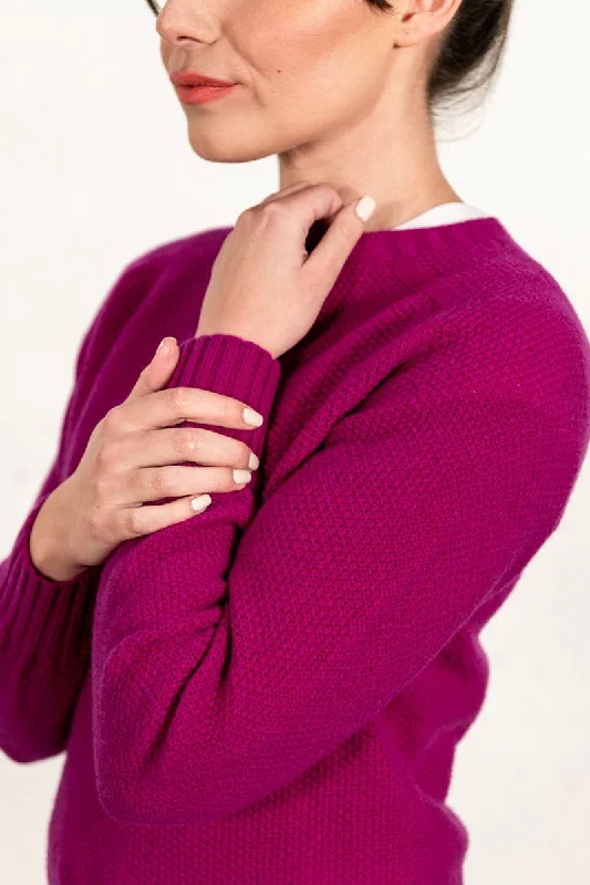 Womens Geelong Superfine Lambswool Moss Stitch Jumper - Fuchsia