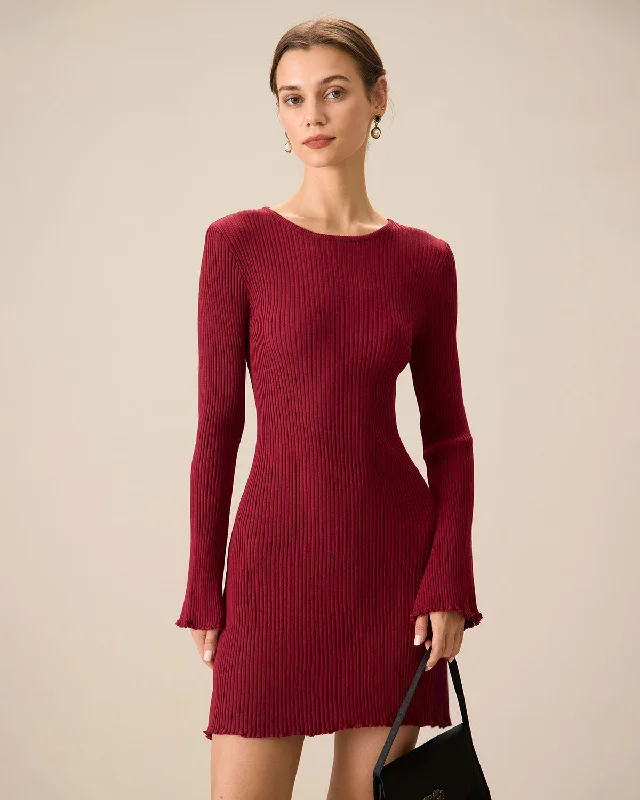 Women's Red Bell Sleeve Bodycon Sweater Dress