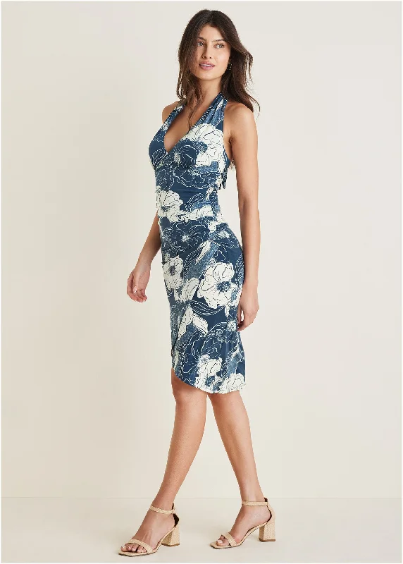 Halter Wrap Dress - Happy Poppy Blue