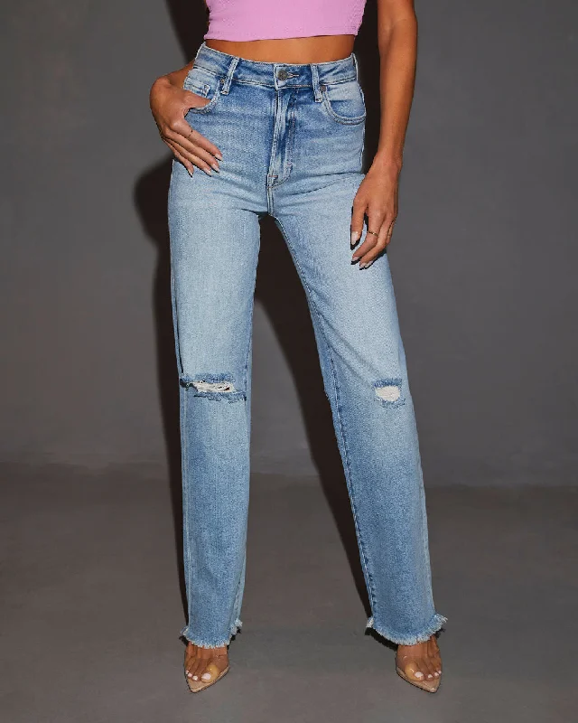 Abbie High Rise Distressed Straight Leg Jeans