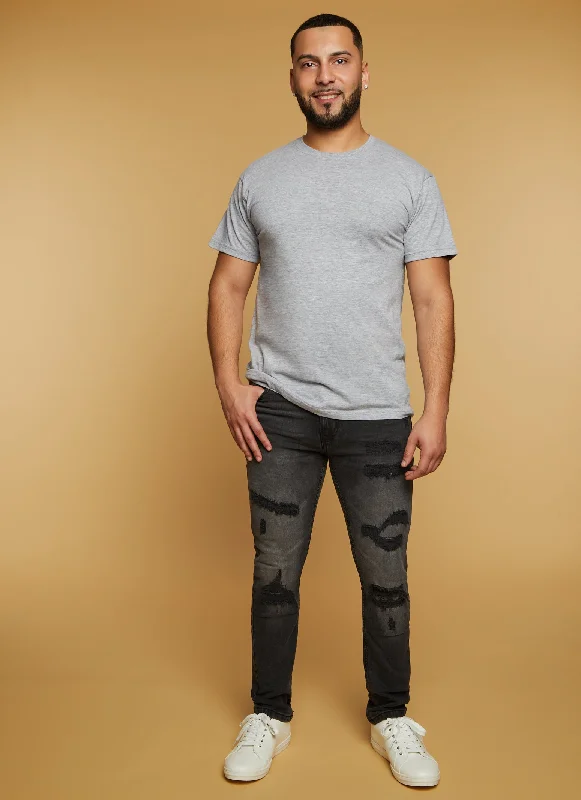 Mens Acid Wash Patch and Repair Skinny Jeans