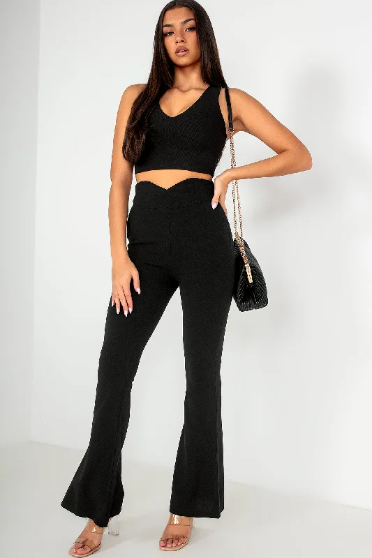 Ari Black High Waist Flared Trousers