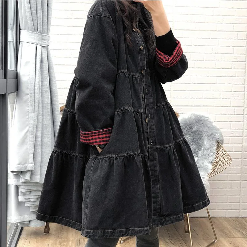 Autumn Winter Loose A-Line Buttons Denim Dress