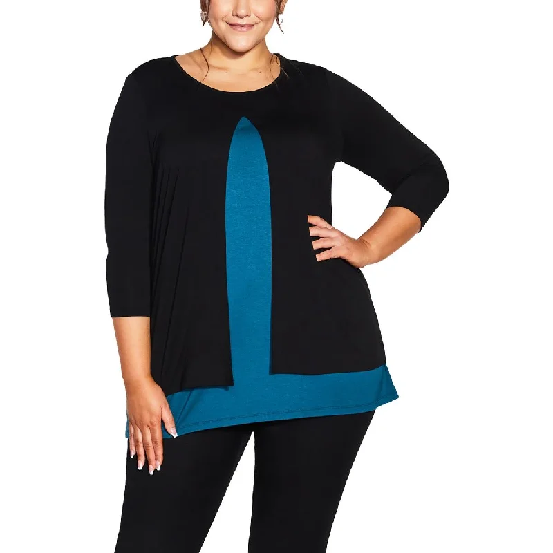 Avenue Womens Plus Faux-Overlay Long Tunic Top