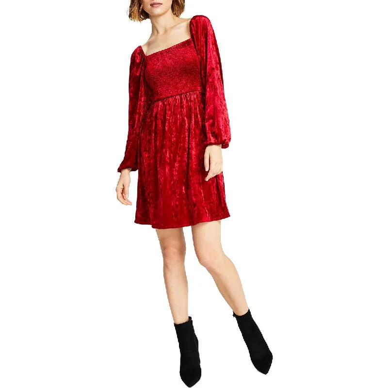 Bar III Womens Velvet Mini Fit & Flare Dress